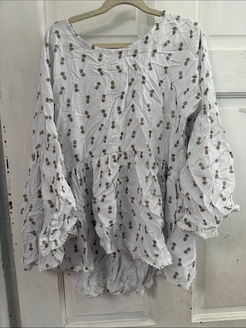 NWOT JACHS White Pineapple Print Peasant Blouse - size XS